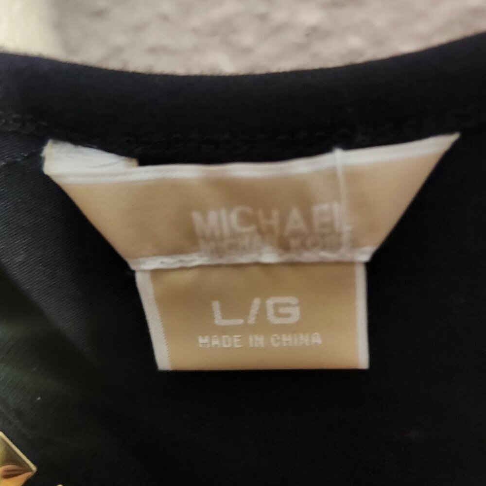 ⭐ Michael Kors Large Black Gold Embellished Neck Dolman Tunic Top Shirt ⭐ - Picture 8 of 9